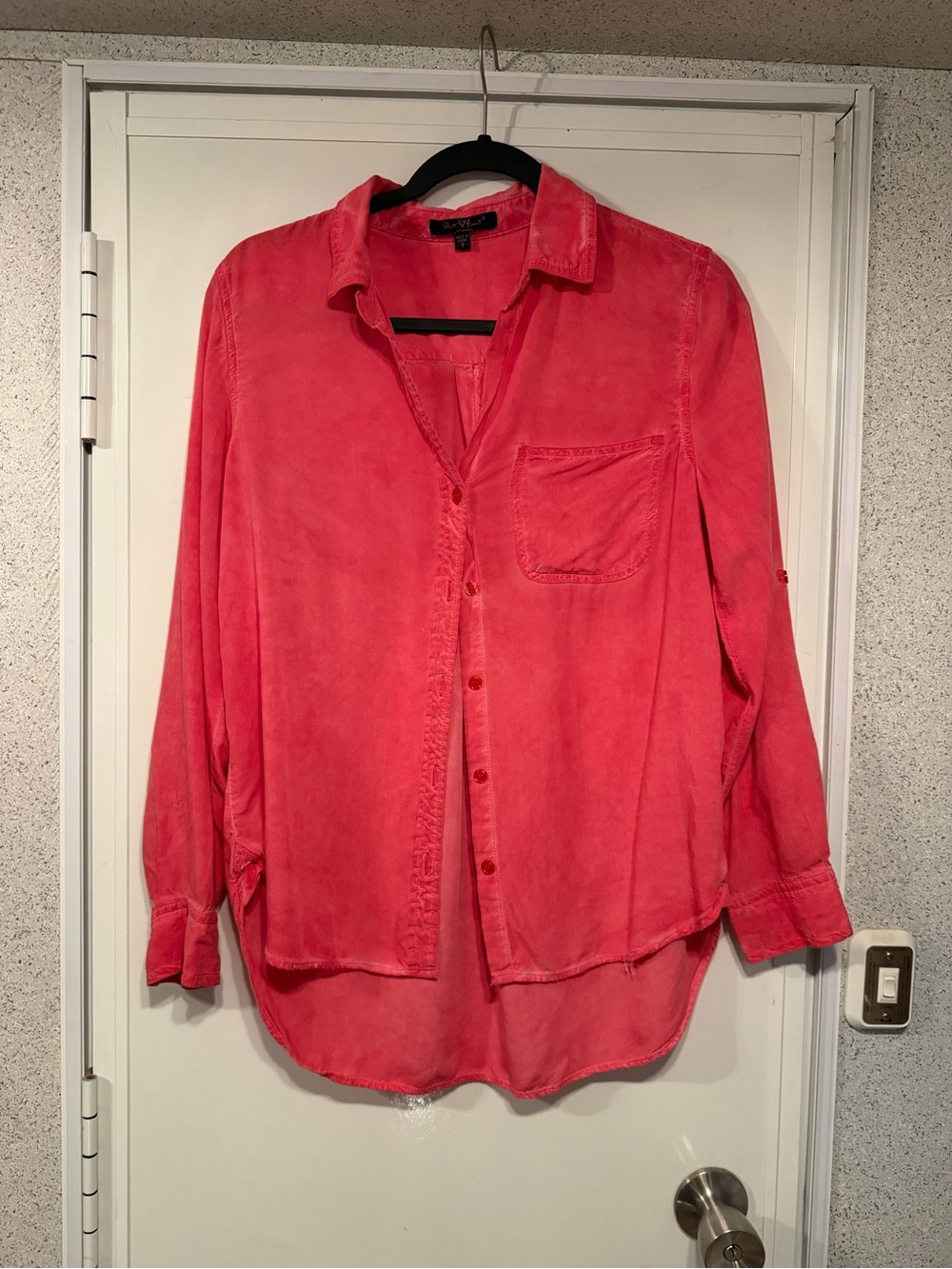 Button-Up Washed Coral Shirt